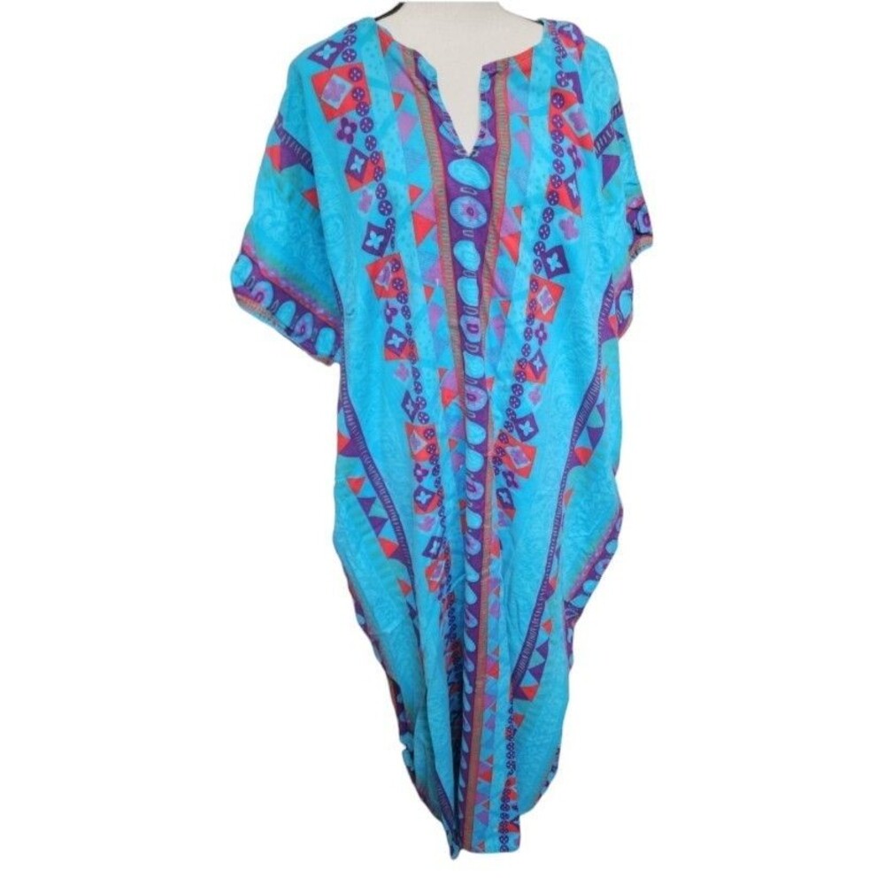 Naqui Cotton Vintage Kaftan Pakistan One Size Fits All Colorful Side Pockets